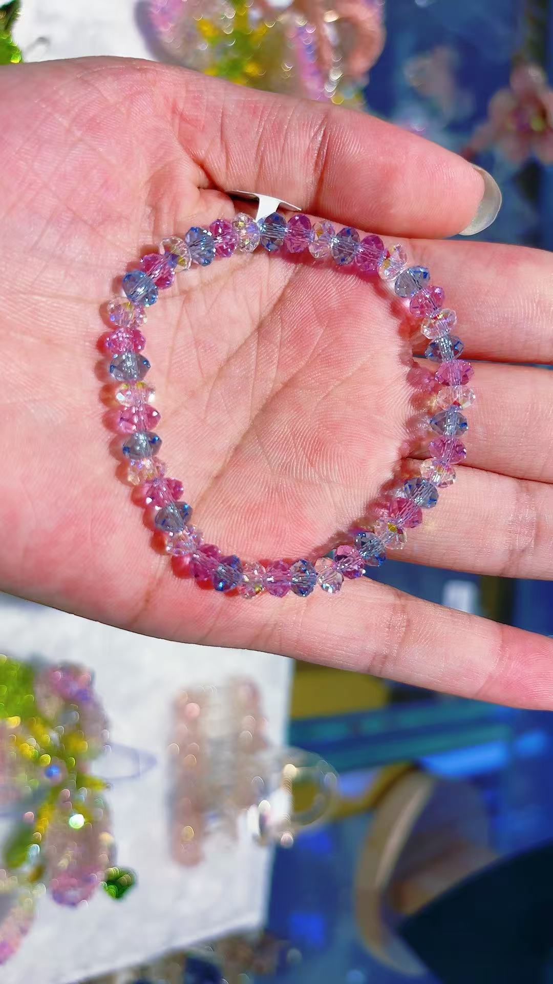 Colorful crystal glass titanium steel bracelet style bracelet Specification image