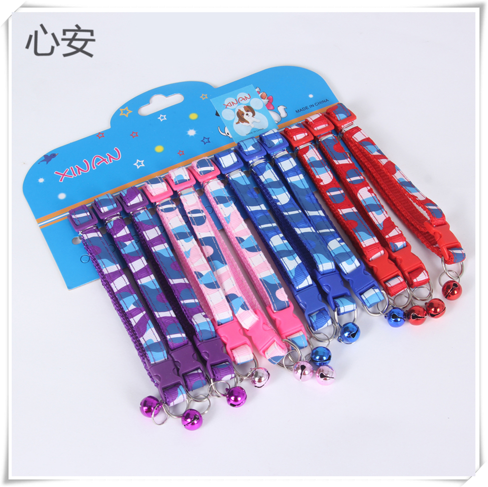跨境外贸彩色宠物项圈创意卡通印花布质项圈猫狗铃铛牵引脖套项圈