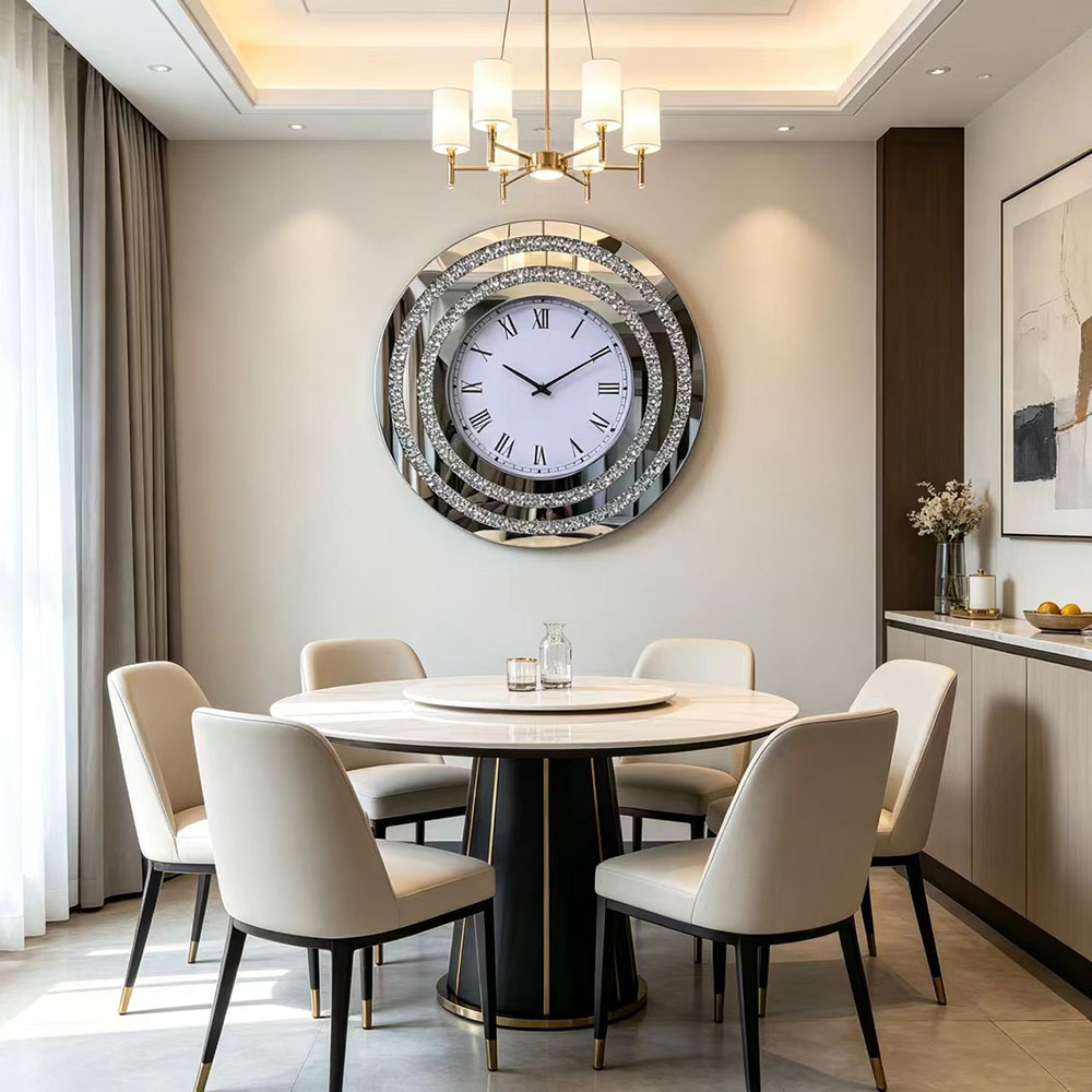 Silver crystal ring-shaped decorative clock, a simple, modern and creative wall clock for the living room and bedroom Specification image