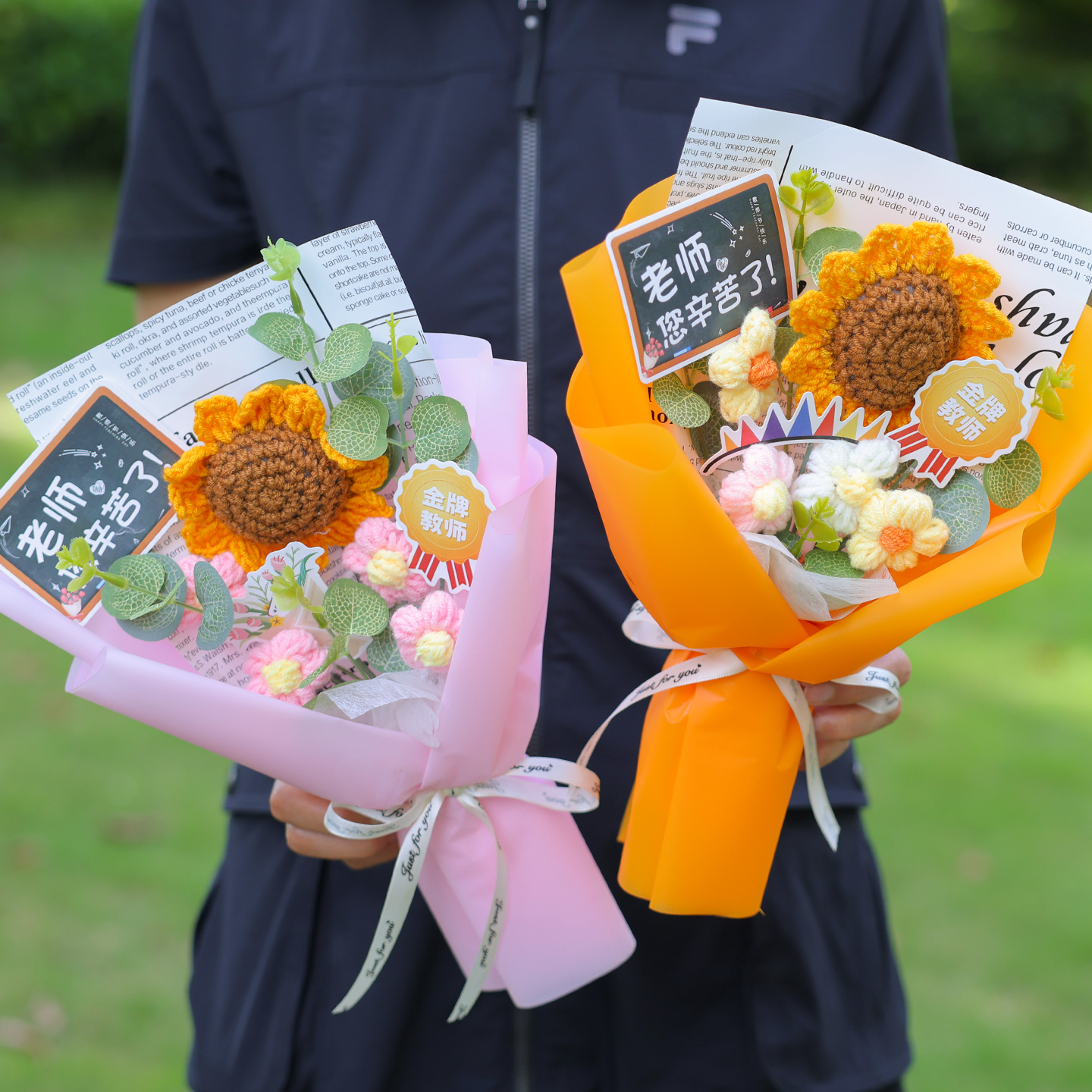 手工钩织向日葵毛线花束成品 教师节永生针织仿真花谢师宴伴手 源头工厂批发可批量定制