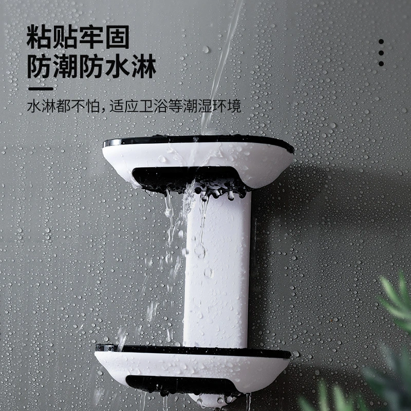 Non-drilling wall-mounted draining creative bathroom double-layer soap box rack, soap box single-layer bathroom storage rack detail image 5