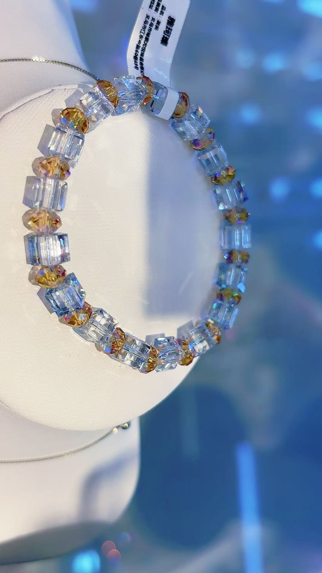 Transparent crystal golden orange colorful bead bracelet titanium steel glass crystal bracelet for men