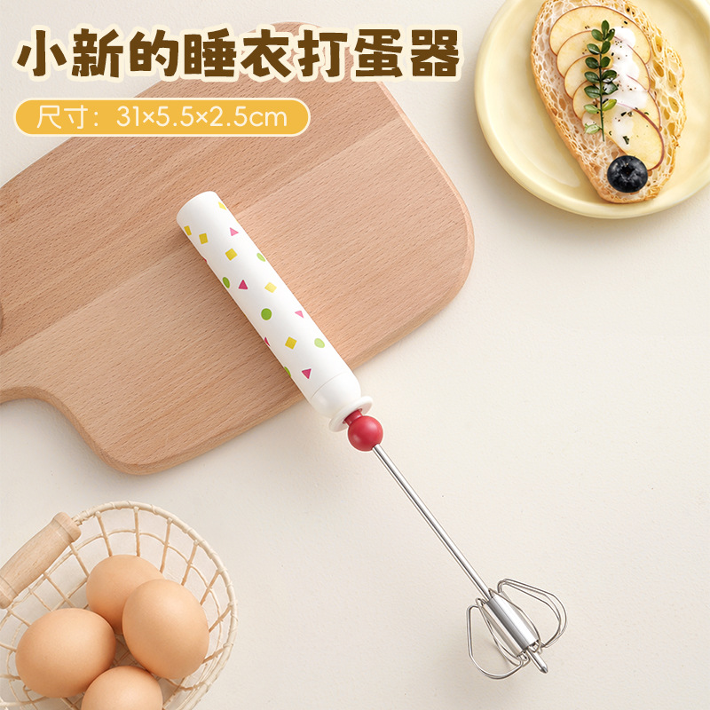 Manual egg beater, stainless steel household egg whisker, push-type rotating egg whisker, baking handheld whipping stick detail image 3