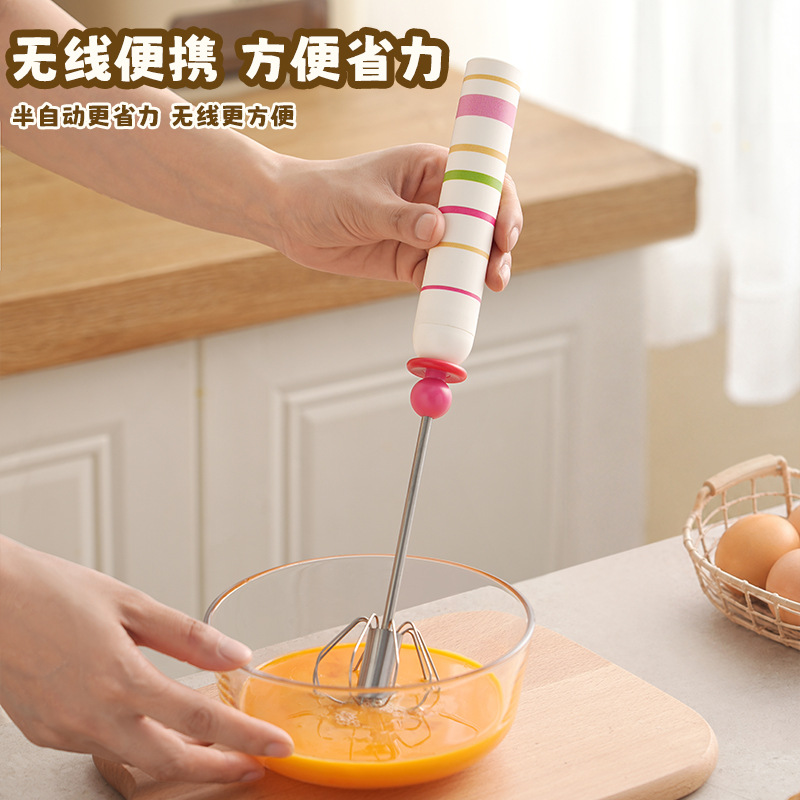 Manual egg beater, stainless steel household egg whisker, push-type rotating egg whisker, baking handheld whipping stick detail image 5