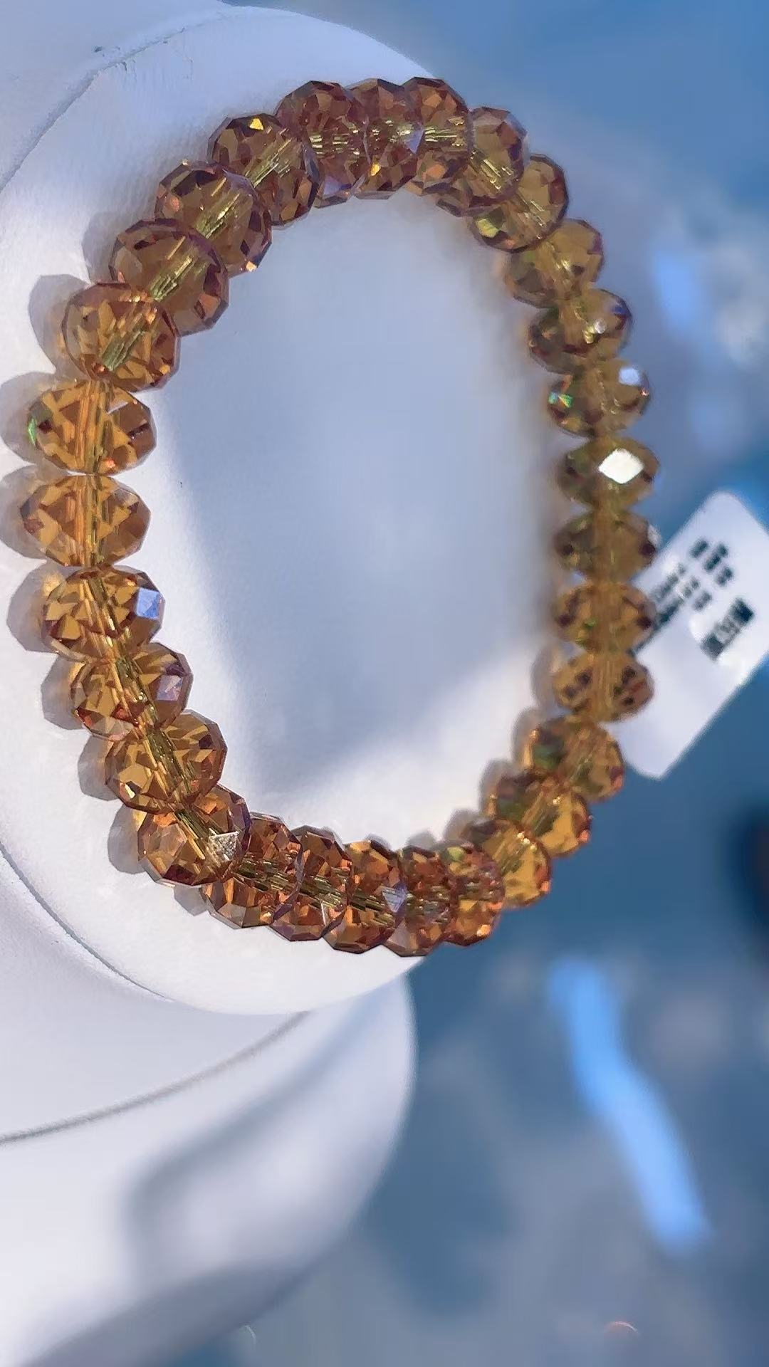 Amber-colored crystal glass titanium steel bracelet for men details Picture