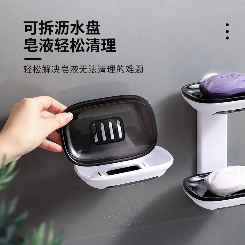 Non-drilling wall-mounted draining creative bathroom double-layer soap box rack, soap box single-layer bathroom storage rack detail image 6
