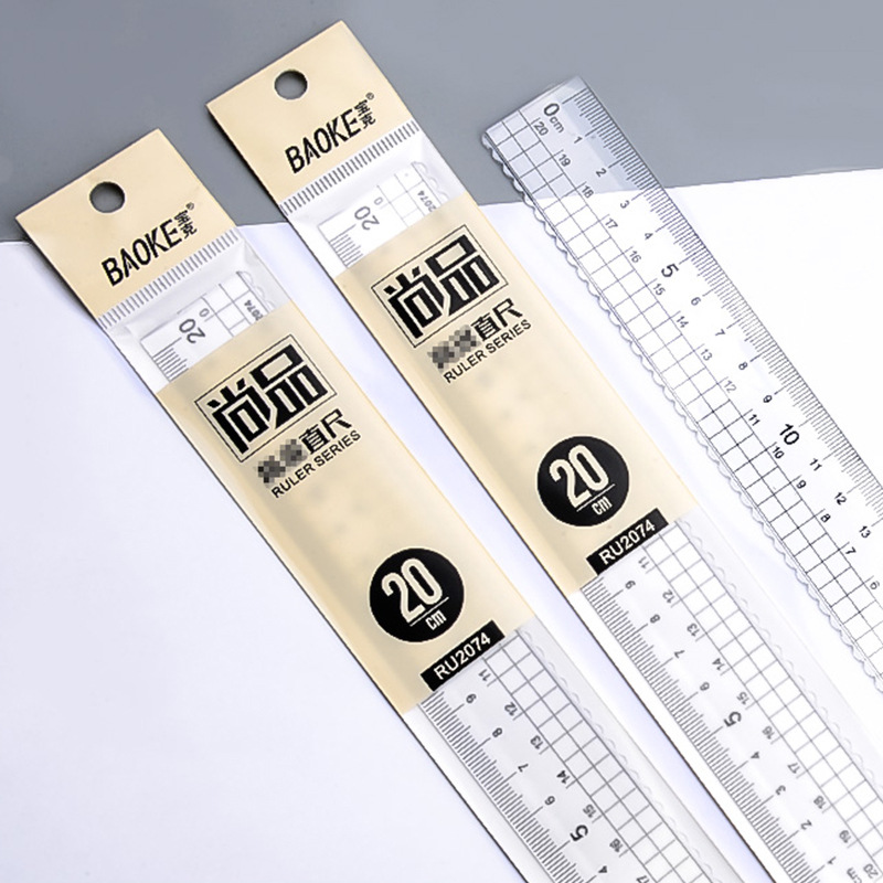 Bao Ke RU2074 transparent plastic ruler, student supplies, 20cm straight ruler, drawing tool ruler, measuring ruler