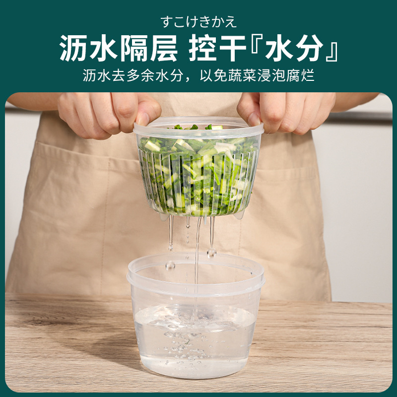 Refrigerator storage box, double-layer draining basket for scallions, ginger and garlic, vegetable, fruit and snack boxes, covered freezer small fresh-keeping box Application Scenario