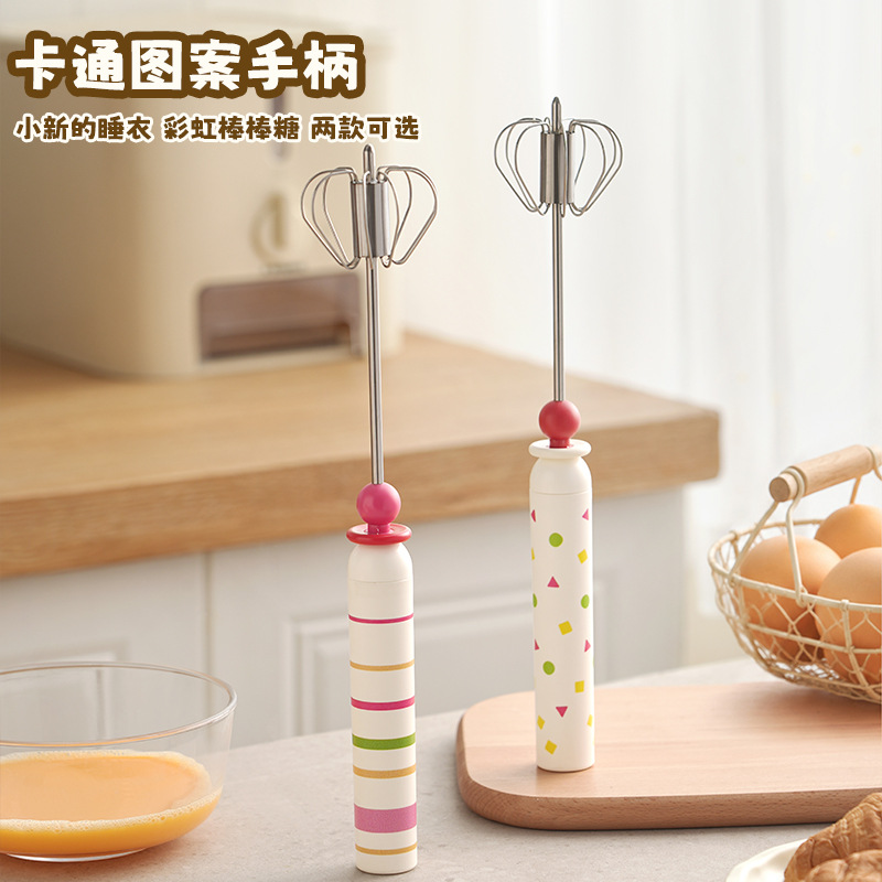 Manual egg beater, stainless steel household egg whisker, push-type rotating egg whisker, baking handheld whipping stick Specification image