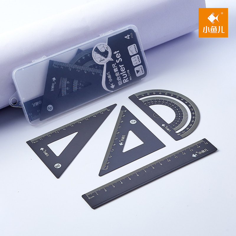 Metal ruler, children's and primary school students' special geometric drawing set, aluminum alloy triangular ruler, stationery ruler, protractor
