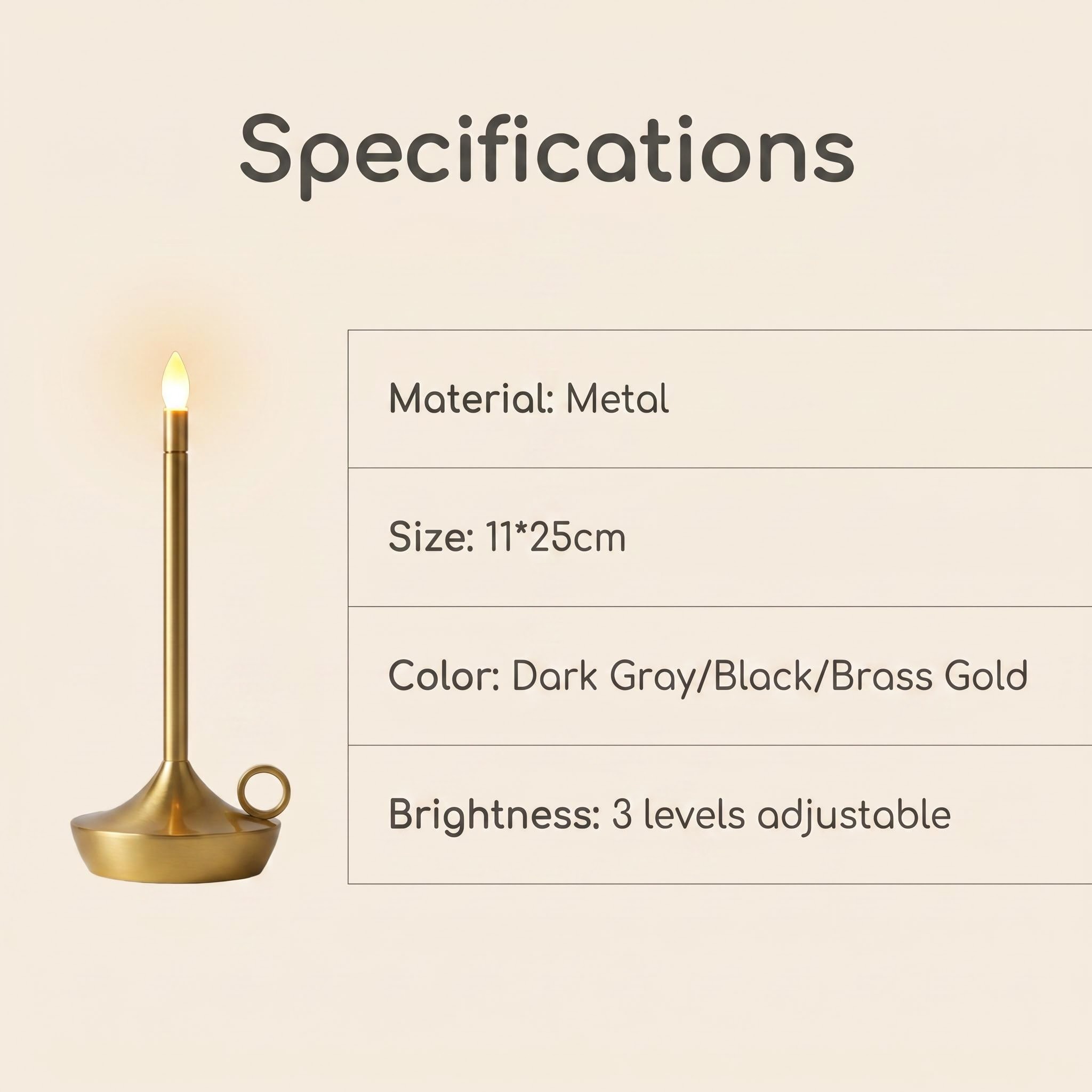 Retro industrial-style candle, metal table lamp, LED touch ambient light, bedside lamp for dining room and bedroom Item Picture