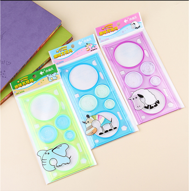 Xiaoyu 'er Student's versatile and colorful Ruler Set, drawing and painting template ruler, multi-functional, educational, magical and creative drawing ruler details Picture