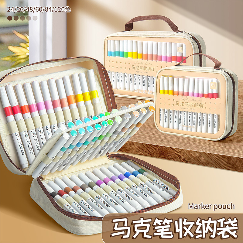 Large-capacity marker pen hand-held storage bag, detachable multi-functional storage bag, student stationery, drawing pen case details Picture