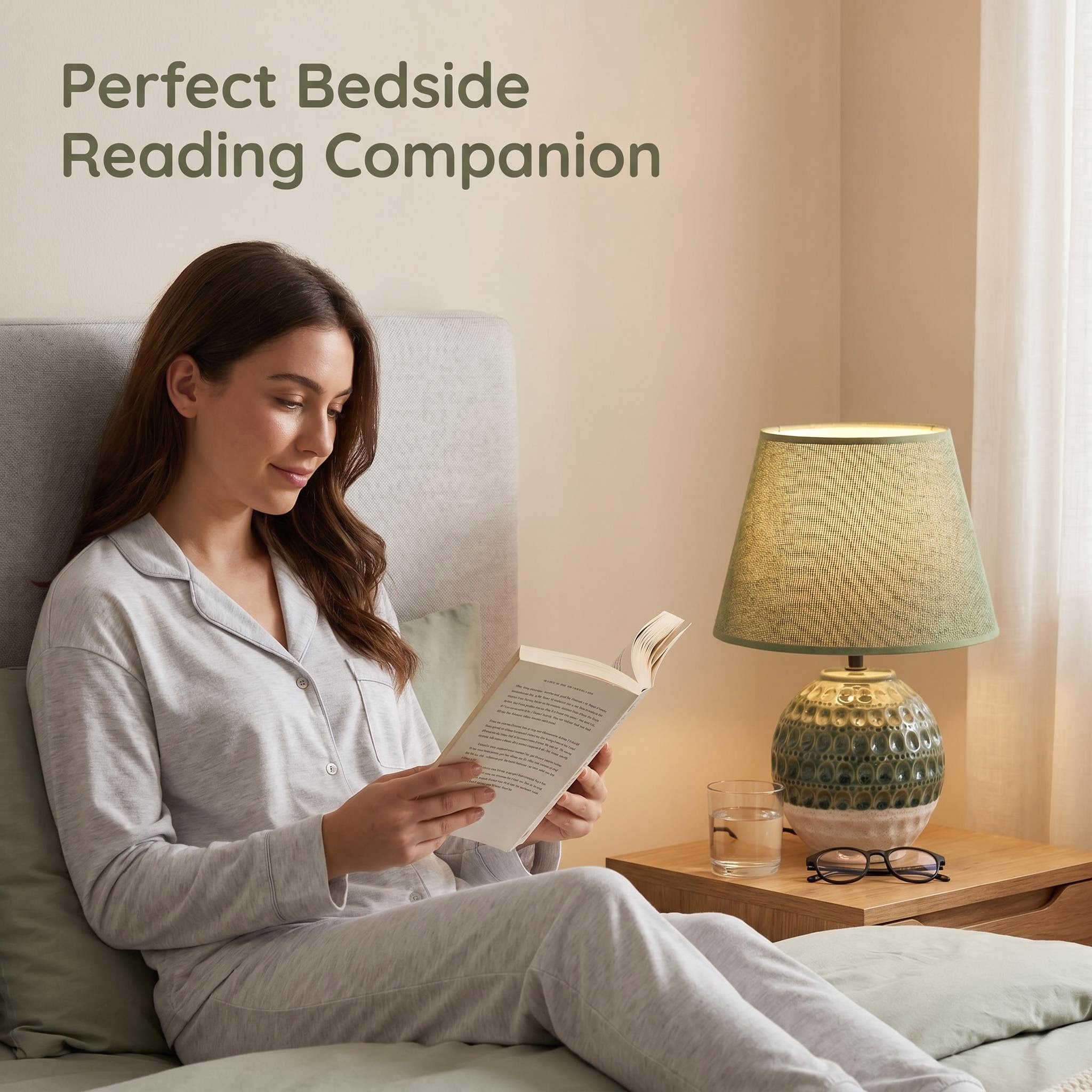 Nordic glazed ceramic bedside table lamp, ambient light, simple and modern bedroom lighting Specification image
