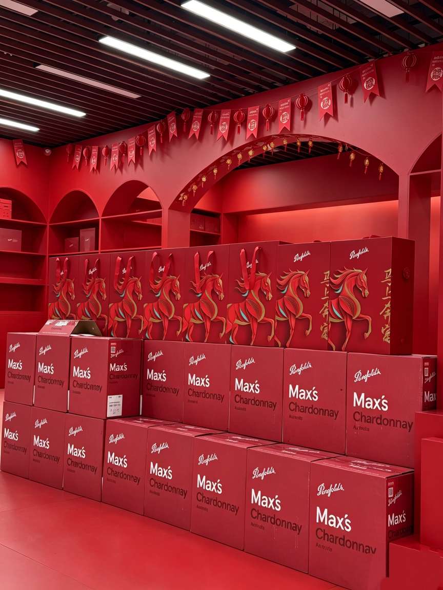 Penfolds Bin389 red wine in two bottles, red gift box, red horse pattern, white label detail image 3
