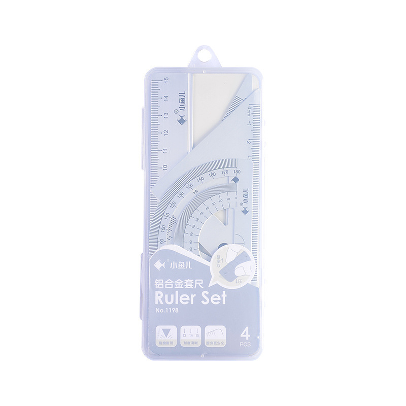 Metal ruler, children's and primary school students' special geometric drawing set, aluminum alloy triangular ruler, stationery ruler, protractor details Picture