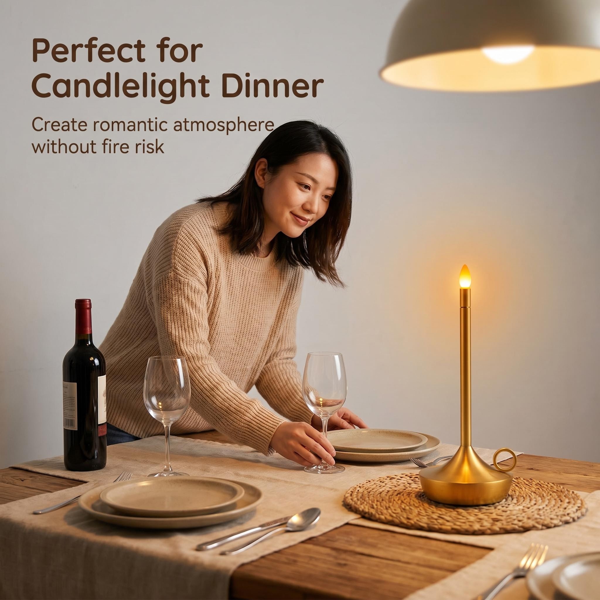 Retro industrial-style candle, metal table lamp, LED touch ambient light, bedside lamp for dining room and bedroom Specification image