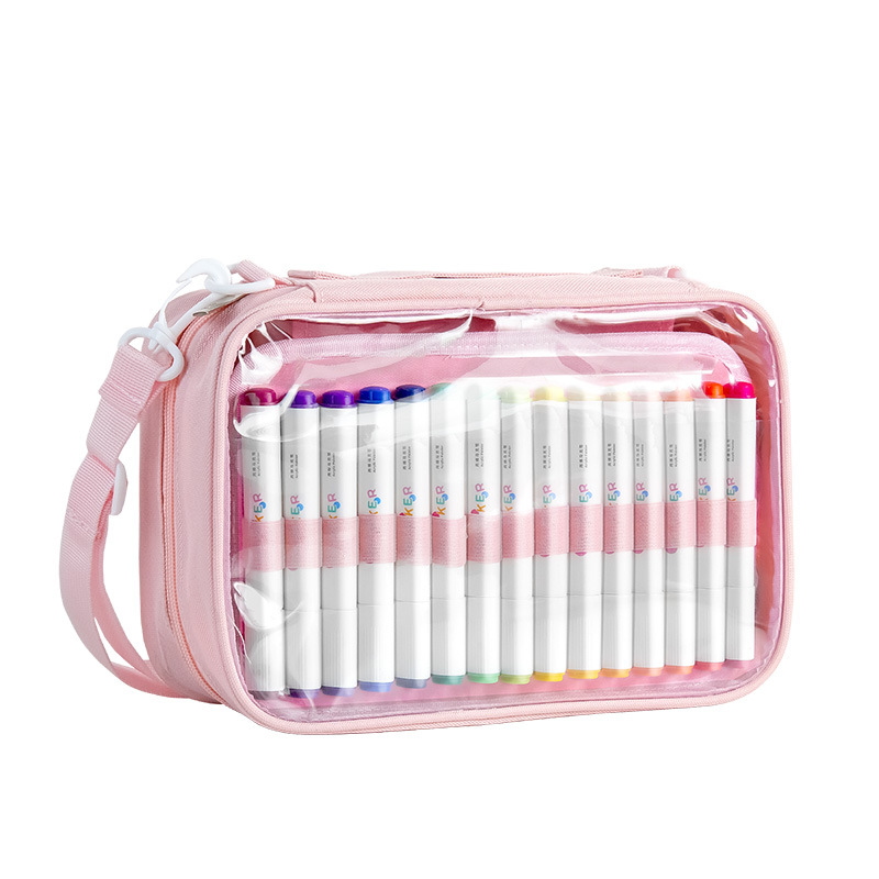 Baiyi Storage Bag: Large-capacity multi-layer acrylic marker pen storage bag, hand-held diagonal cross bag, transparent multi-functional pen case Item Picture