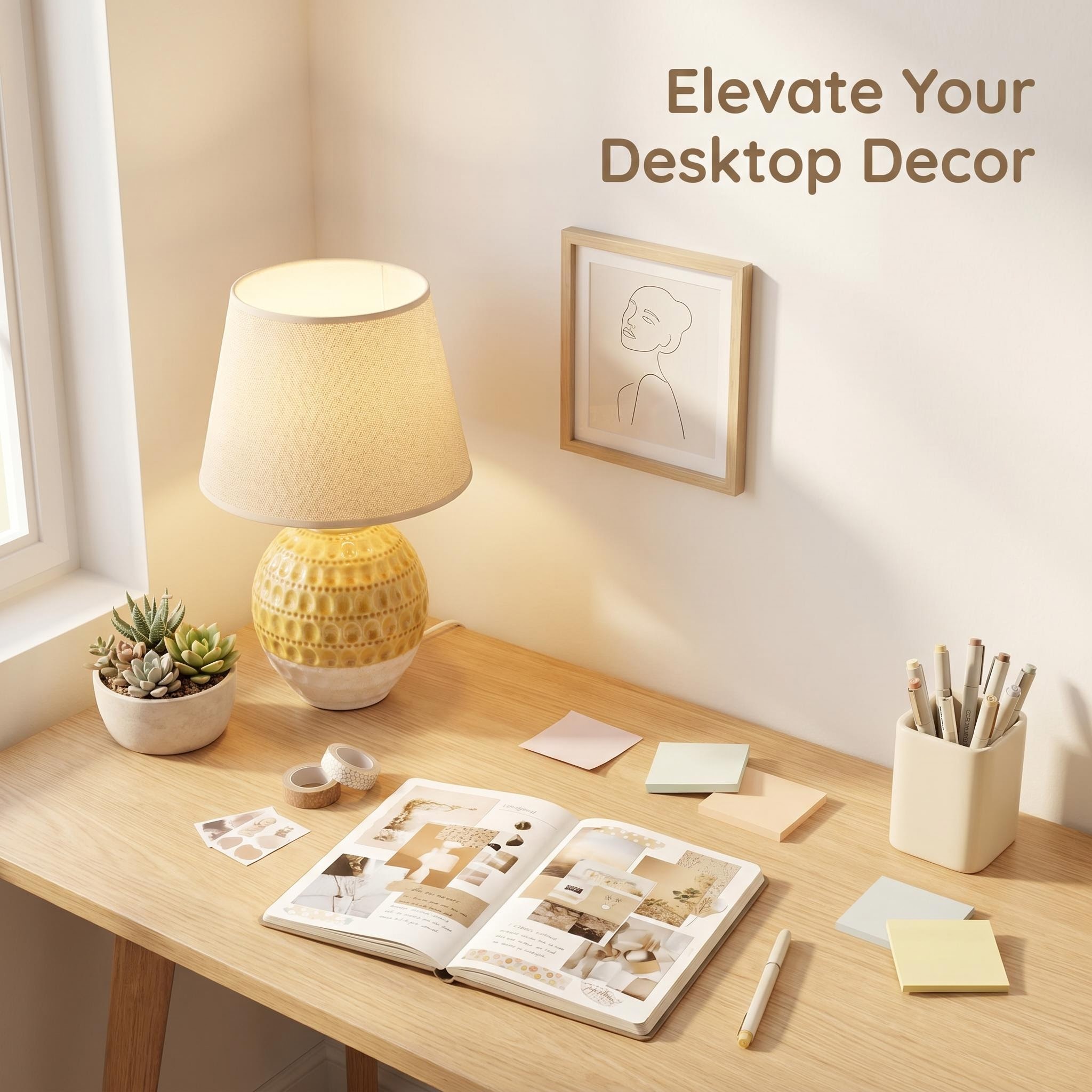 Nordic glazed ceramic bedside table lamp, ambient light, simple and modern bedroom lighting details Picture
