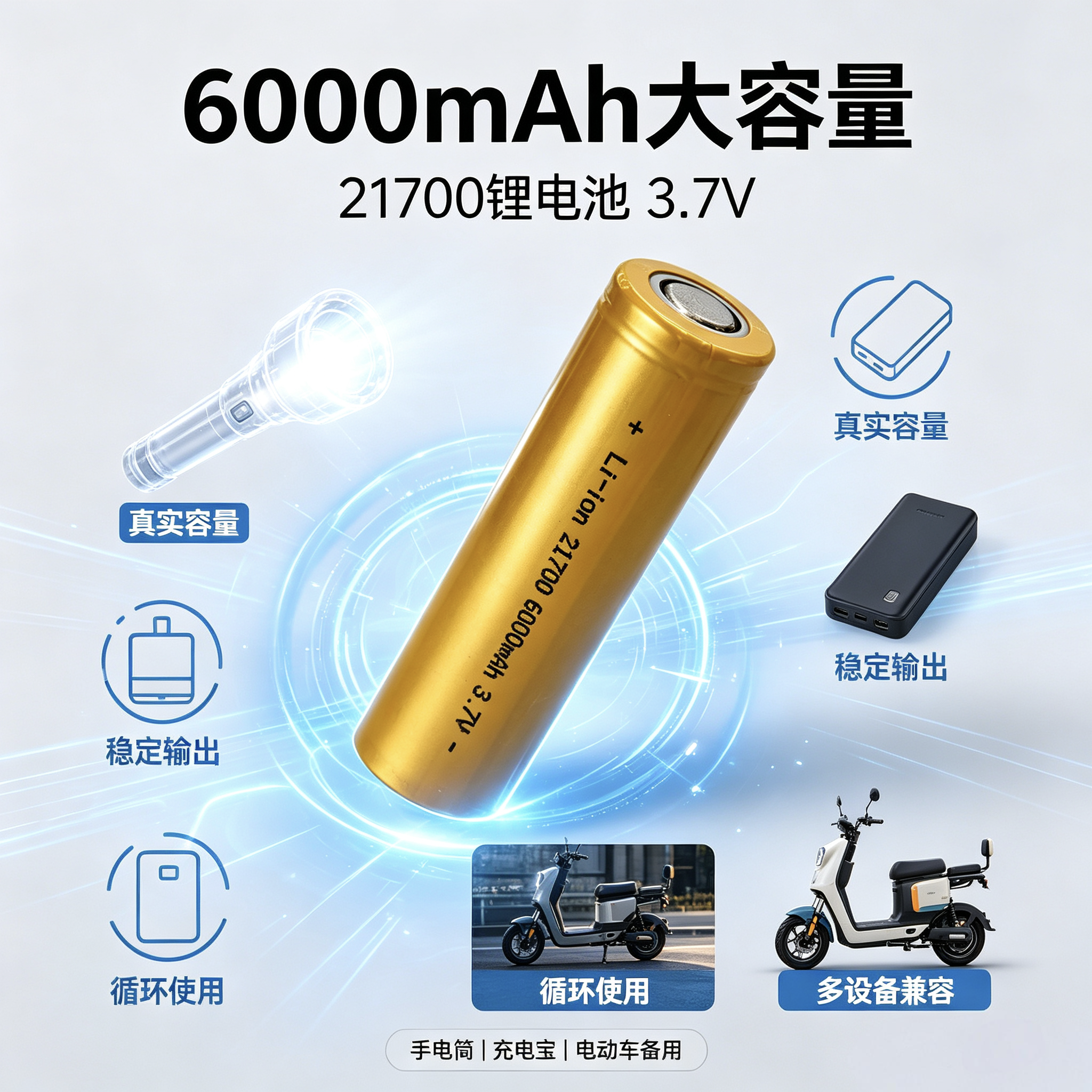 21700 lithium battery, 3.7V, 6000mAh large-capacity lithium-ion cell, strong flashlight, power bank, fan, energy storage power supply, rechargeable battery, single unit 8.7 yuan details Picture