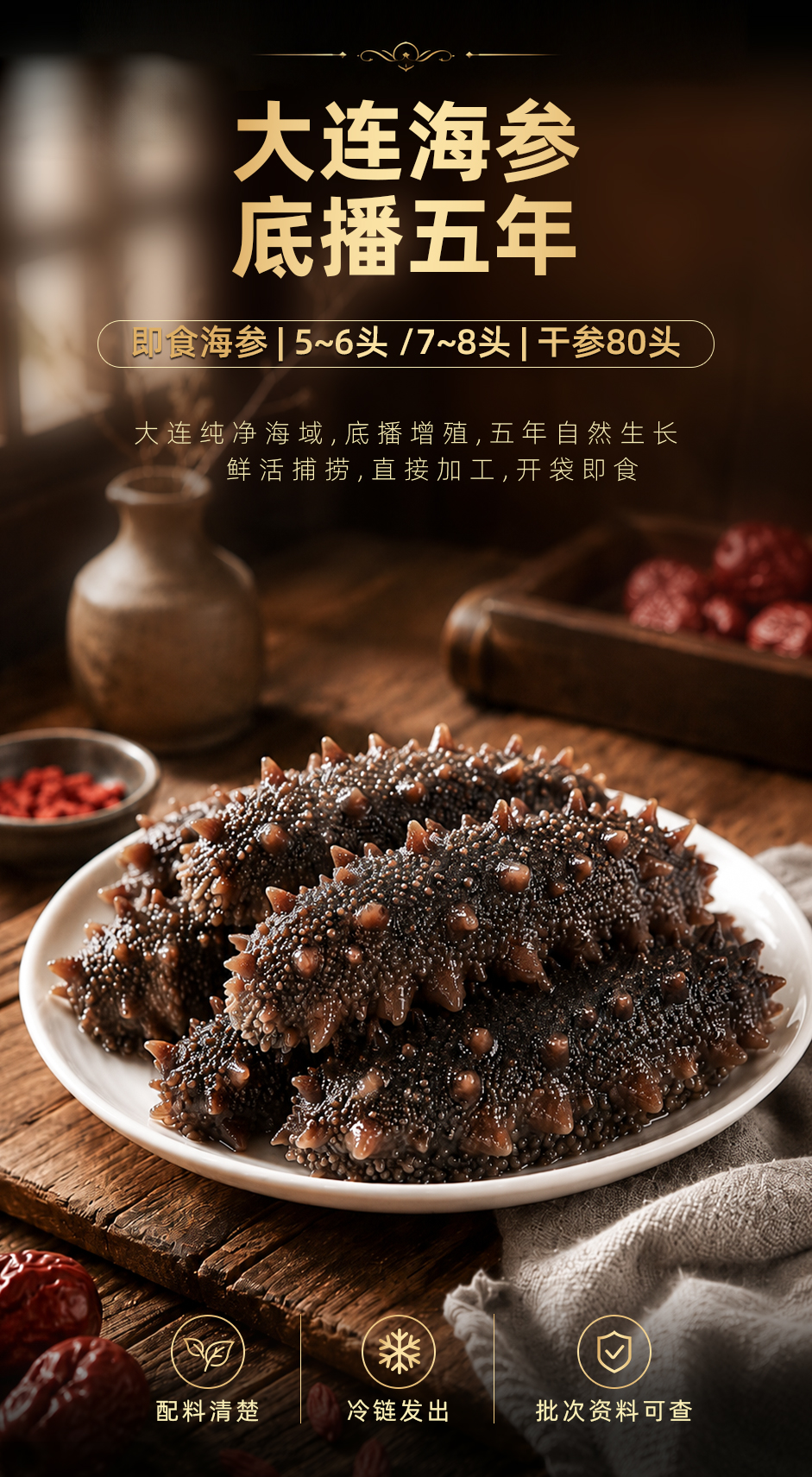 Dalian ready-to-eat sea cucumbers, large-sized single vacuum-packed, no need to rehydrate, 5-9 heads of Liaoning sea cucumbers, free shipping via SF Express pic 2