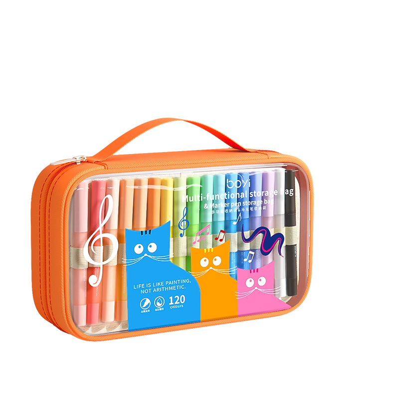 Baiyi multi-functional detachable marker pen storage bag, high-elasticity pen holder, hand-held, large-capacity transparent pen case Item Picture