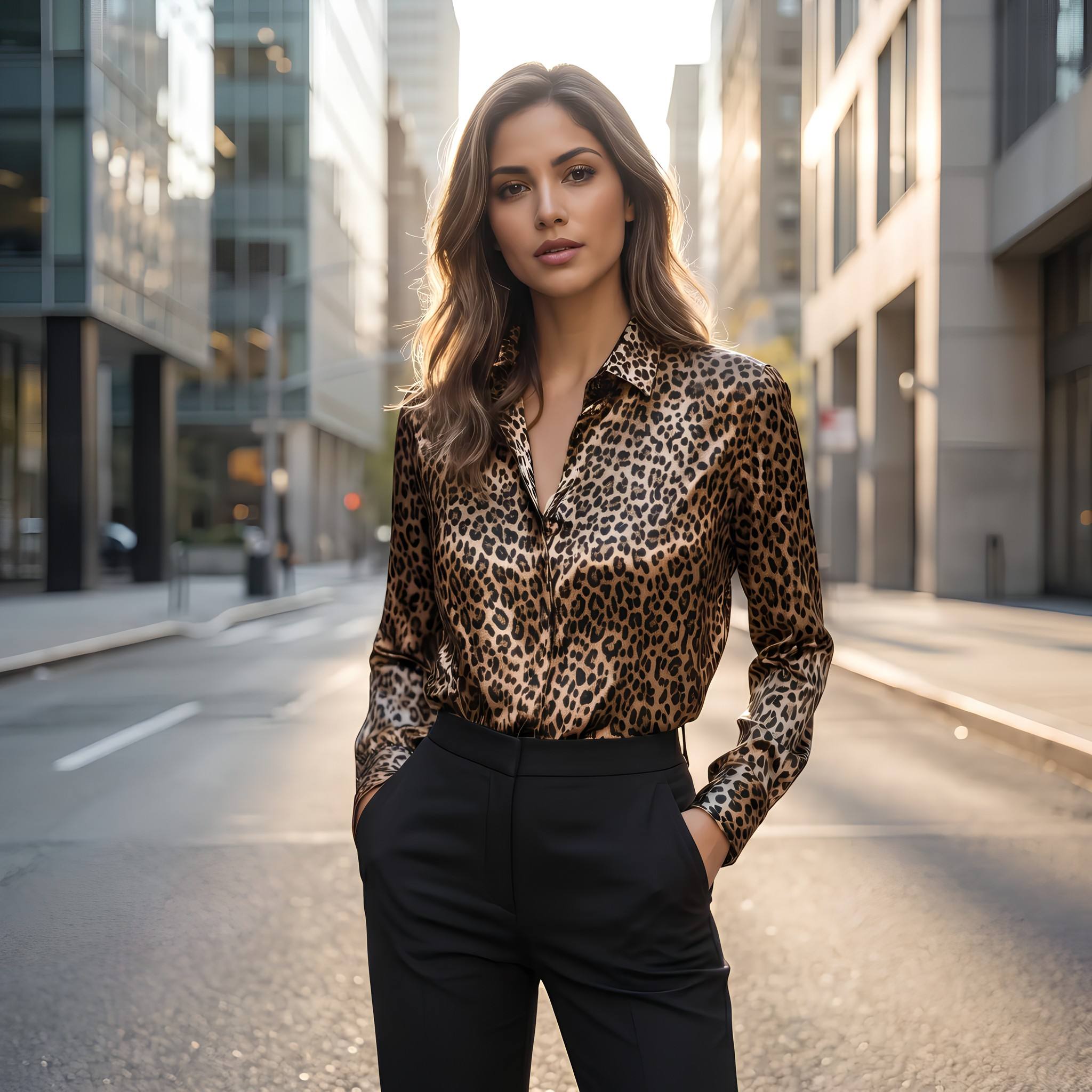 Amazon Cross-border 2026 New printed leopard print Spring and Autumn Casual Fashion shirt, European and American women's button-up top Item Picture