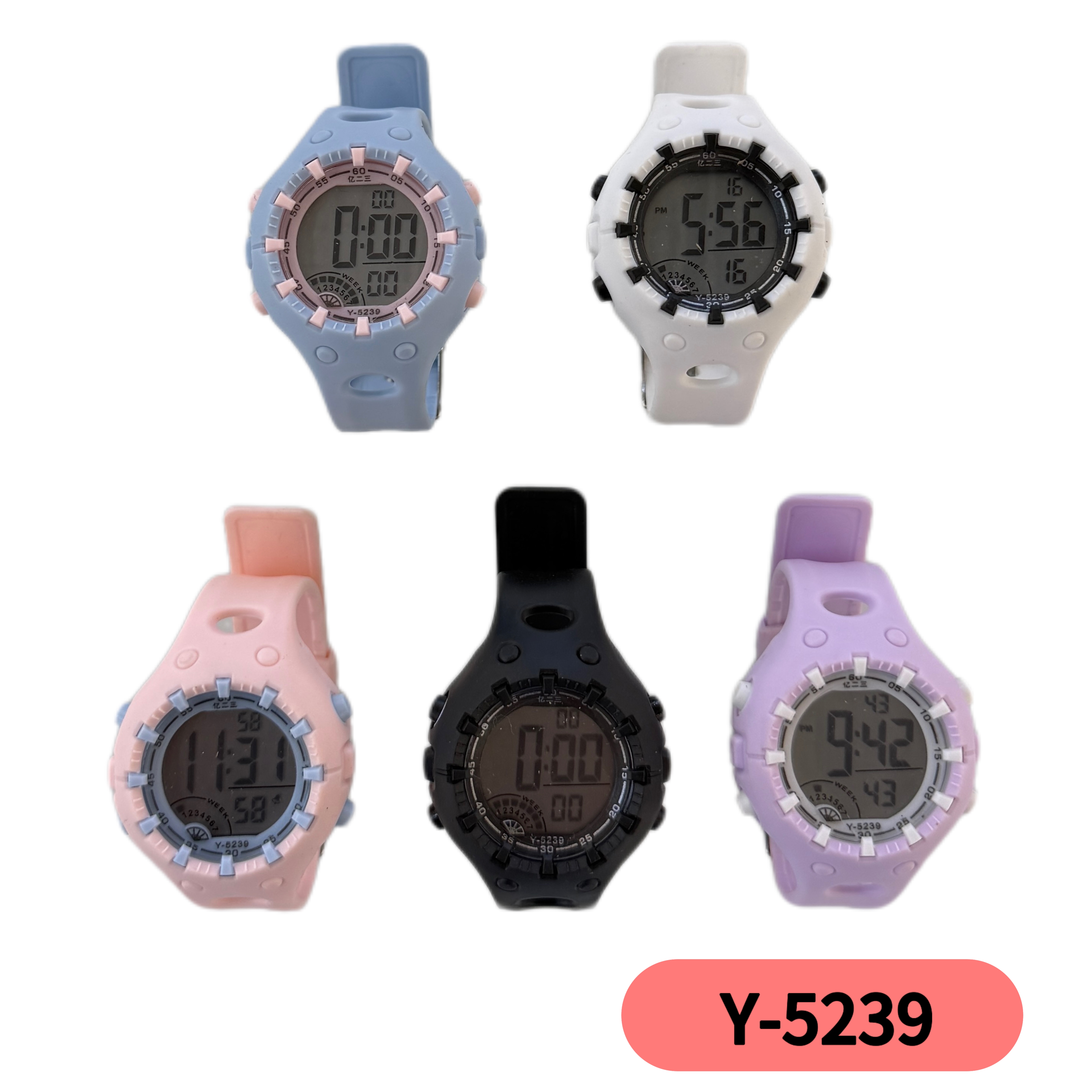 The YITONG basic model electronic watch from YITONG offers high cost performance and durability. It is specially designed for students to wear in class and daily life. The Y-5239 color waterproof luminous sports electronic watch for both men and women is a trendy electronic watch full image
