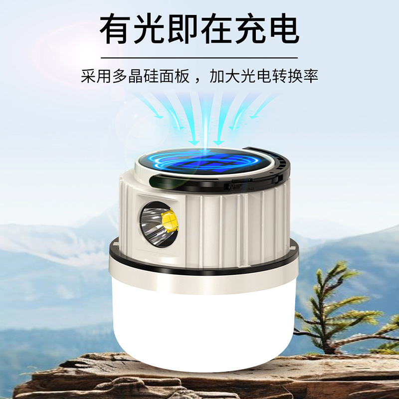 Blue and white portable solar camping lamp, outdoor camping lighting fixture Specification image