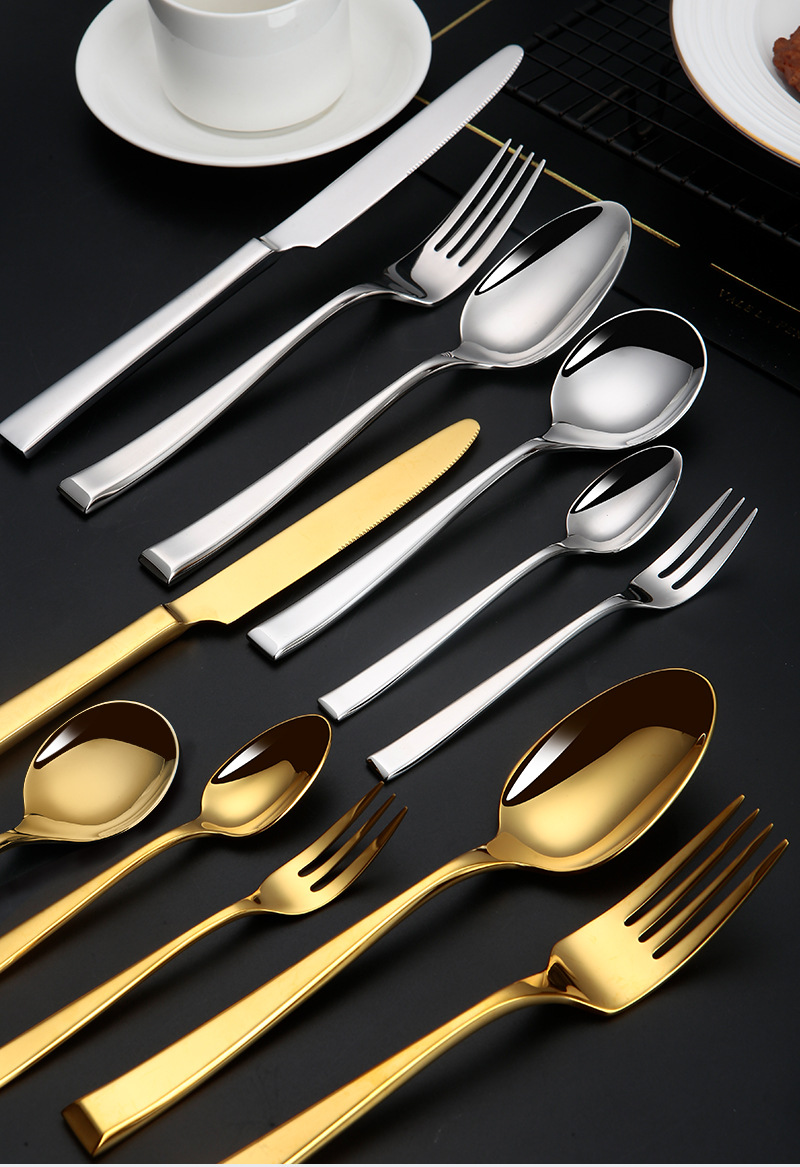 304 stainless steel square handle Western knife, Western fork, Western spoon, round spoon, hotel and restaurant home creative Western tableware pic 1
