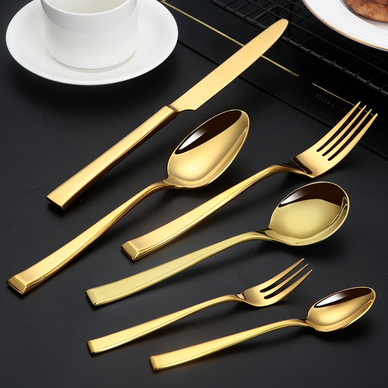 304 stainless steel square handle Western knife, Western fork, Western spoon, round spoon, hotel and restaurant home creative Western tableware Application Scenario