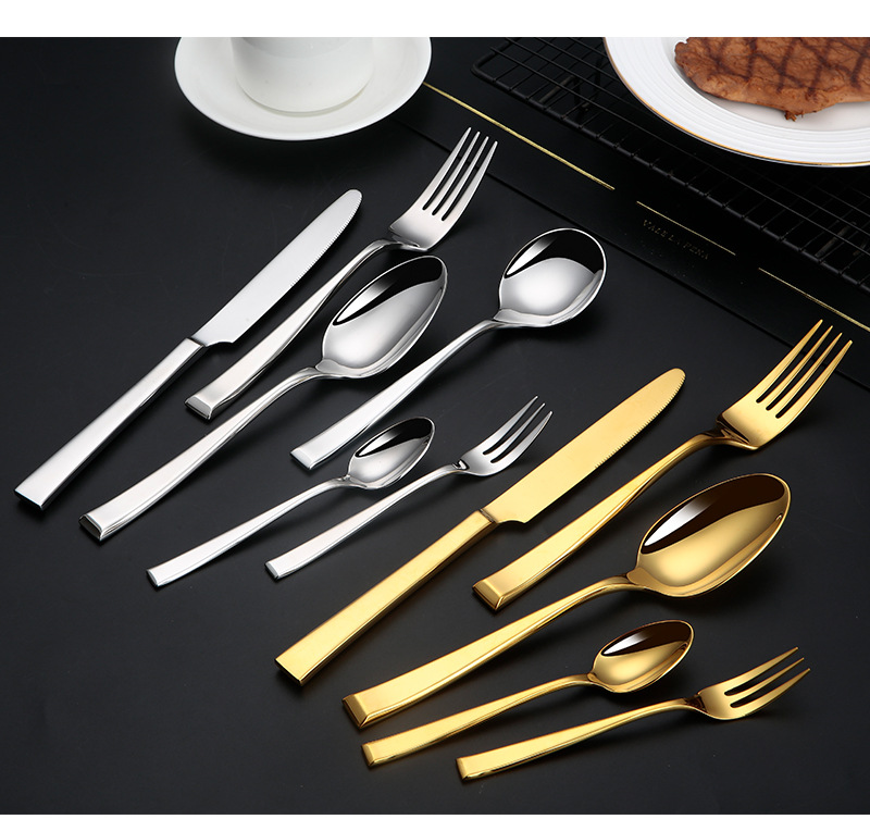 304 stainless steel square handle Western knife, Western fork, Western spoon, round spoon, hotel and restaurant home creative Western tableware pic 9