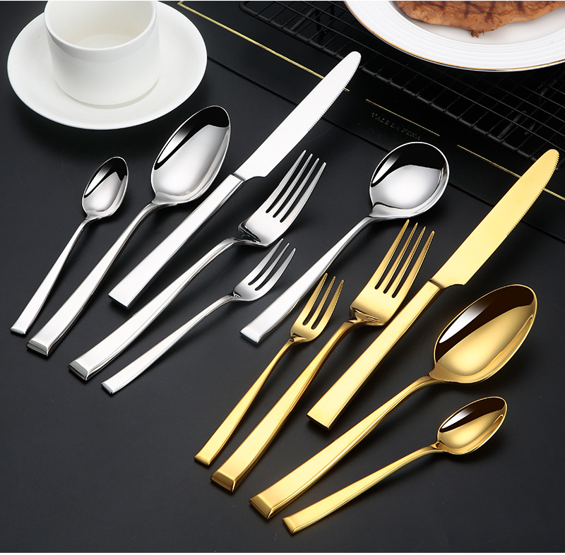 304 stainless steel square handle Western knife, Western fork, Western spoon, round spoon, hotel and restaurant home creative Western tableware pic 12