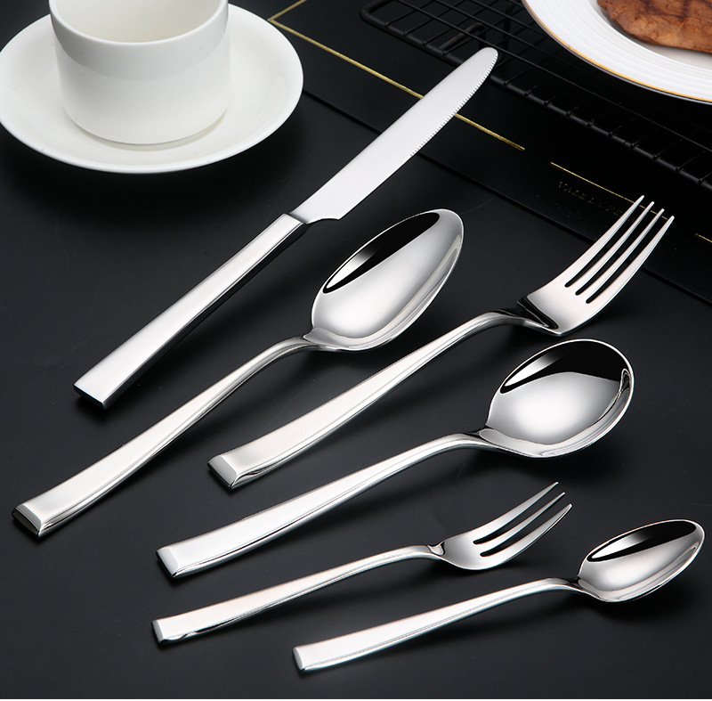 304 stainless steel square handle Western knife, Western fork, Western spoon, round spoon, hotel and restaurant home creative Western tableware pic 11
