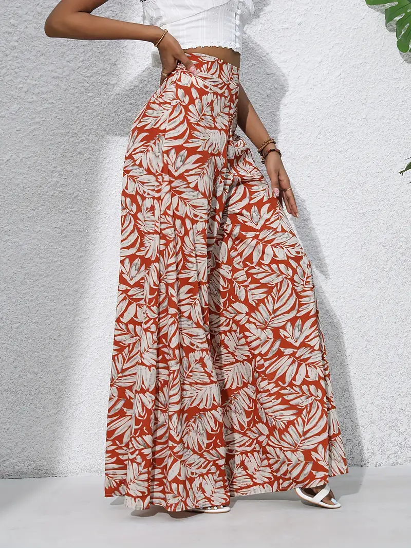 In 2026, new printed wide-leg pants with a fashionable and elegant vacation style, stretched-waist wide-leg trousers for women, cotton and linen shorts for women are launched in the cross-border summer of Europe and America Item Picture