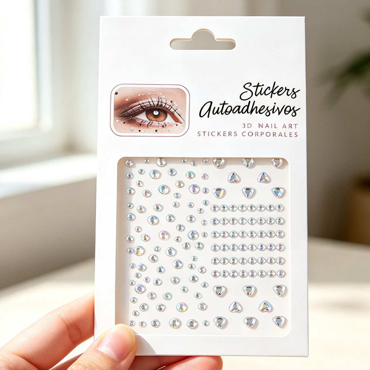 AB Colorful Heart-Shaped Round Diamond Facial Stickers, Stage Concert Eye Makeup Bright Diamond 3D Self-adhesive Nail Art Facial Decoration Stickers
