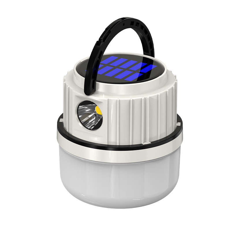 Blue and white portable solar camping lamp, outdoor camping lighting fixture Item Picture