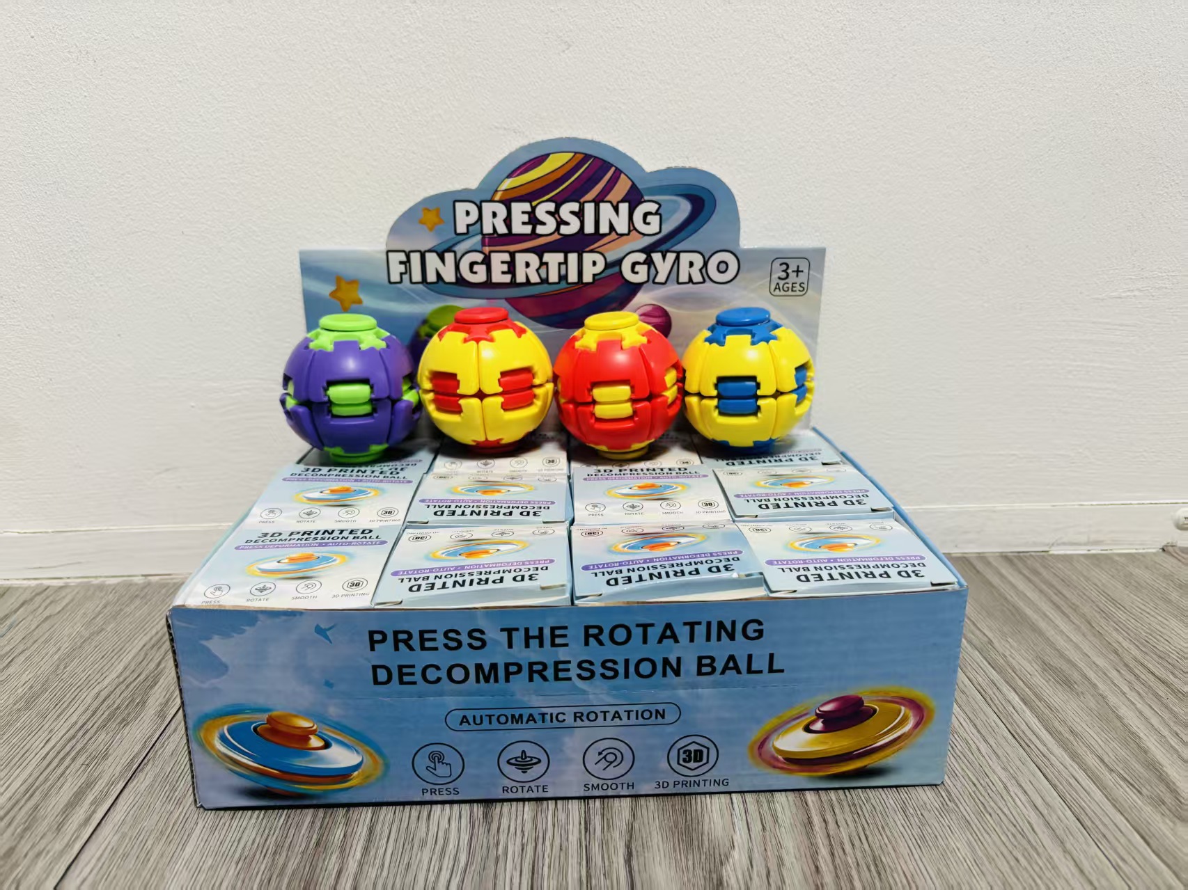 Colorful press fidget spinner toy box, spinning ball spinner accessory, no light Application Scenario