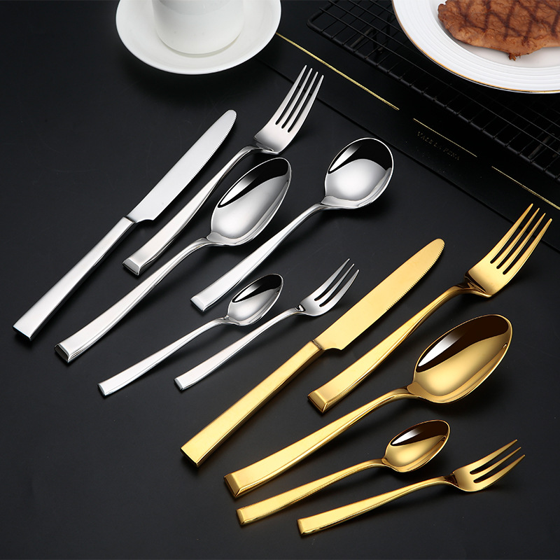 304 stainless steel square handle Western knife, Western fork, Western spoon, round spoon, hotel and restaurant home creative Western tableware Specification image