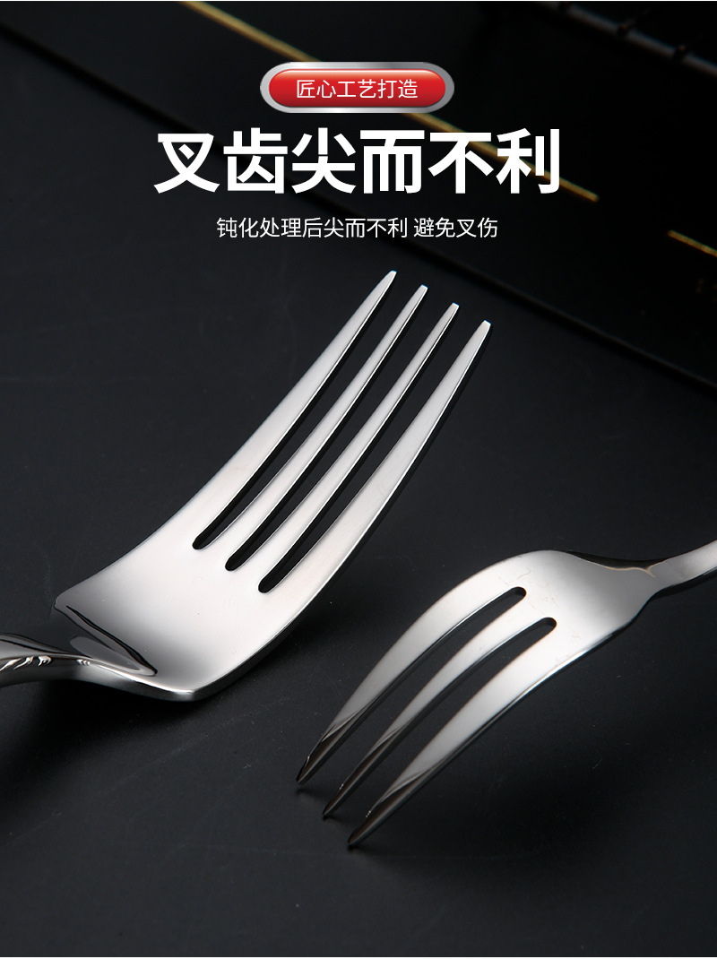 304 stainless steel square handle Western knife, Western fork, Western spoon, round spoon, hotel and restaurant home creative Western tableware pic 6