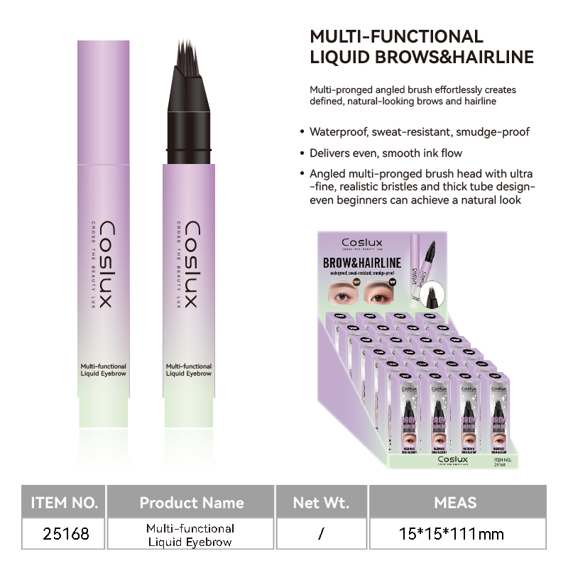 The multi-functional liquid eyebrow pencil with multiple forks and a slanted brush clearly marks each eyebrow and hairline. It is waterproof, sweat-proof, and does not smudge. The ink is evenly, smooth and flowing. The slanted multi-fork is fine and dense, simulating the hair and refreshing the natural makeup on the hand details Picture