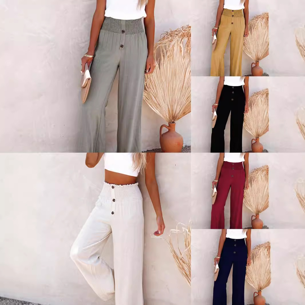 Spring/Summer 2026 Women's collection: Amazon solid-color cotton and linen loose and loose casual wide-leg women's trousers full image