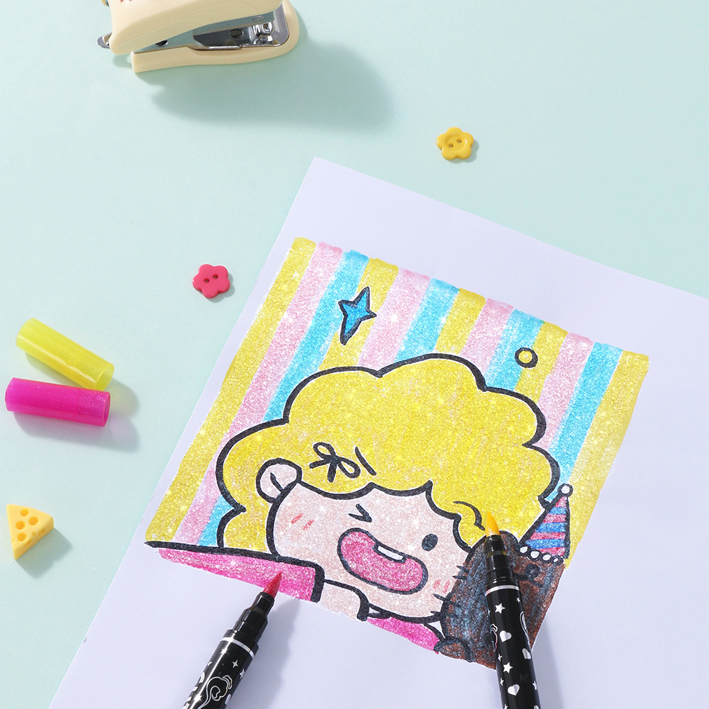 Thickened soft-tipped super flash pen, highlighter pen, flowing ink upgrade, flash painting, double-headed marker pen, flash RM1589 Specification image