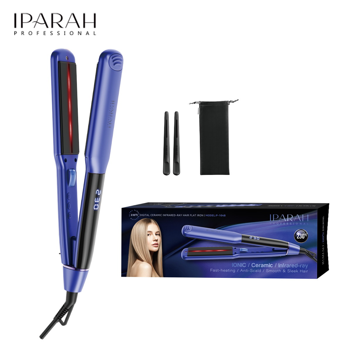 Pink and blue electric heating splint constant temperature hair straightener, ceramic coating P-104 details Picture