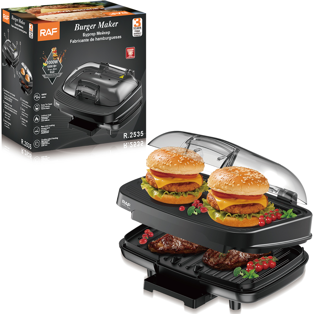 RAF European standard cross-border home hamburger machine, double-layer heating breakfast machine, steak grilling machine, multi-functional sandwich machine Item Picture
