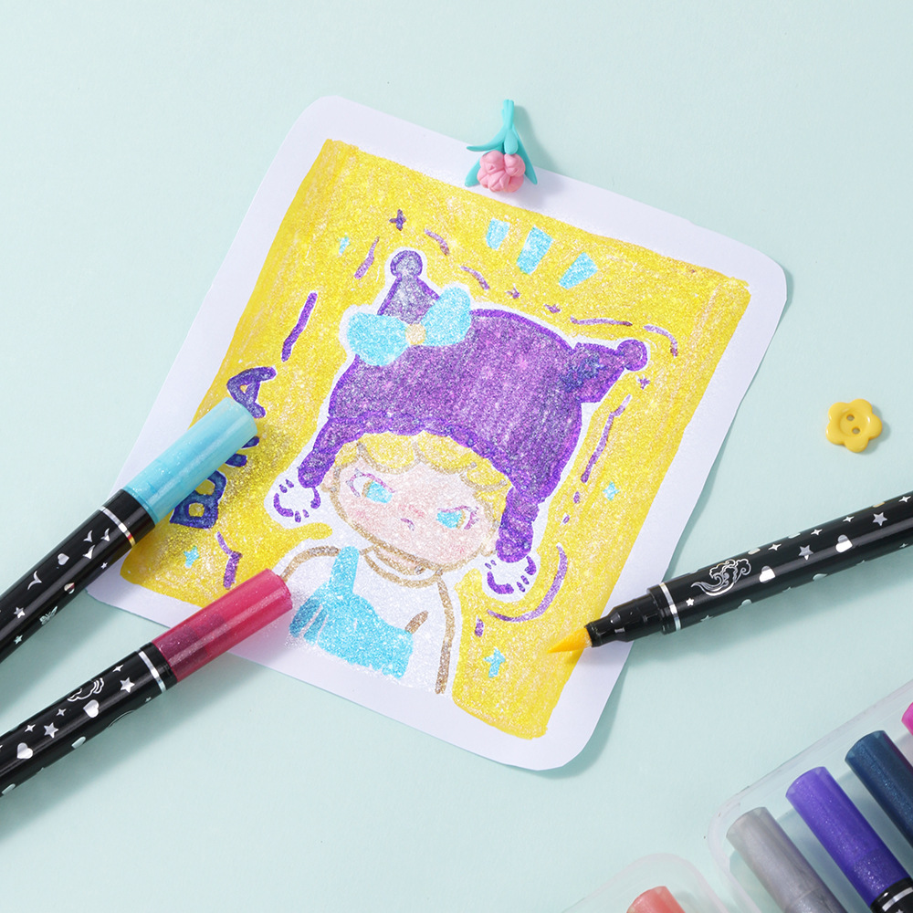 Thickened soft-tipped super flash pen, highlighter pen, flowing ink upgrade, flash painting, double-headed marker pen, flash RM1589 Application Scenario