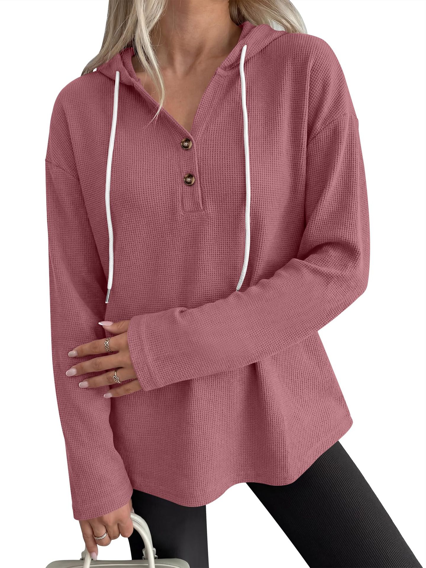 2026 Cross-border European and American women's clothing Amazon Autumn New Waffle hoodie, drawstring loose long-sleeved sweatshirt Application Scenario