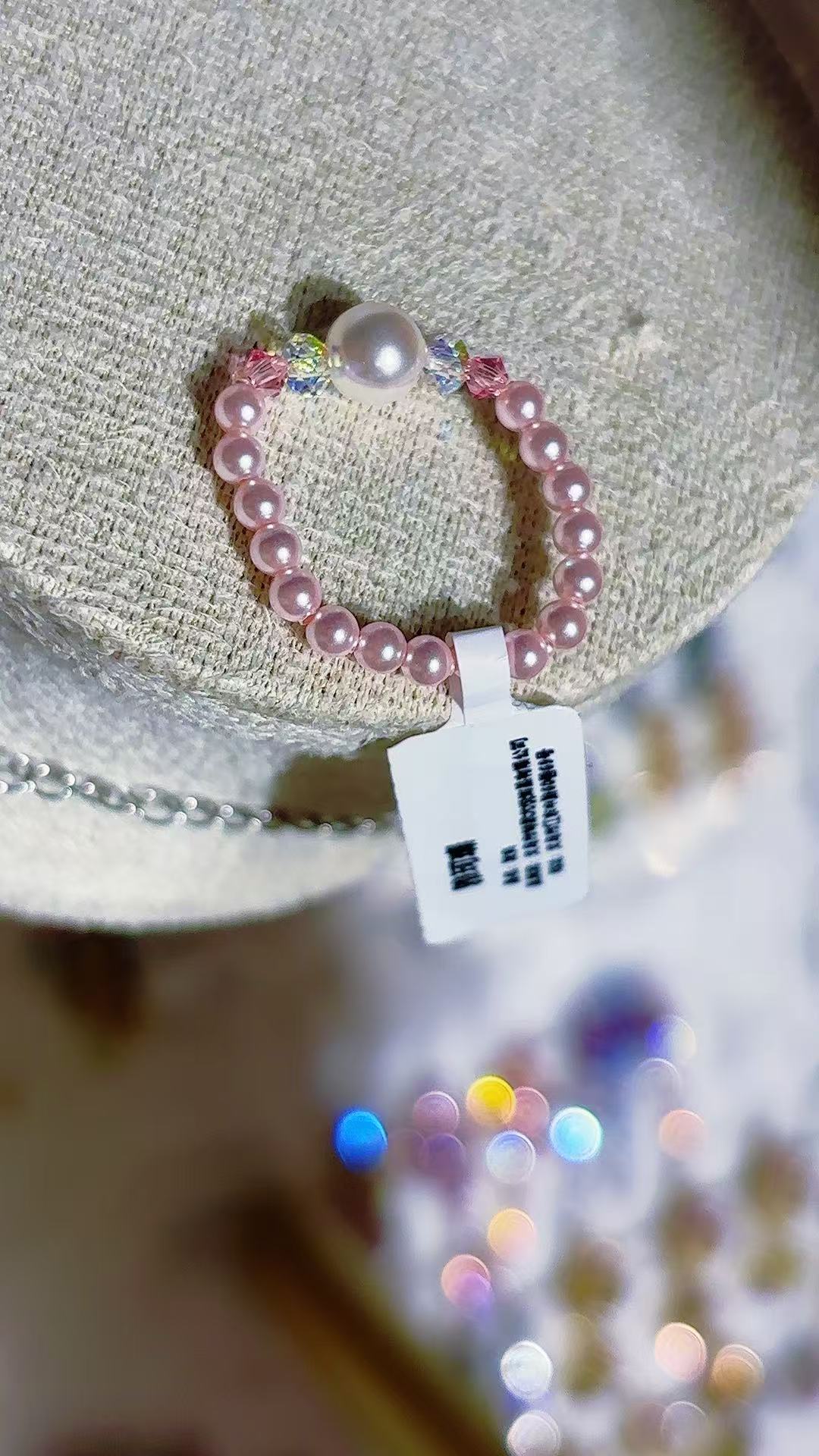 Pink pearl crystal handcrafted titanium steel bracelet for women details Picture