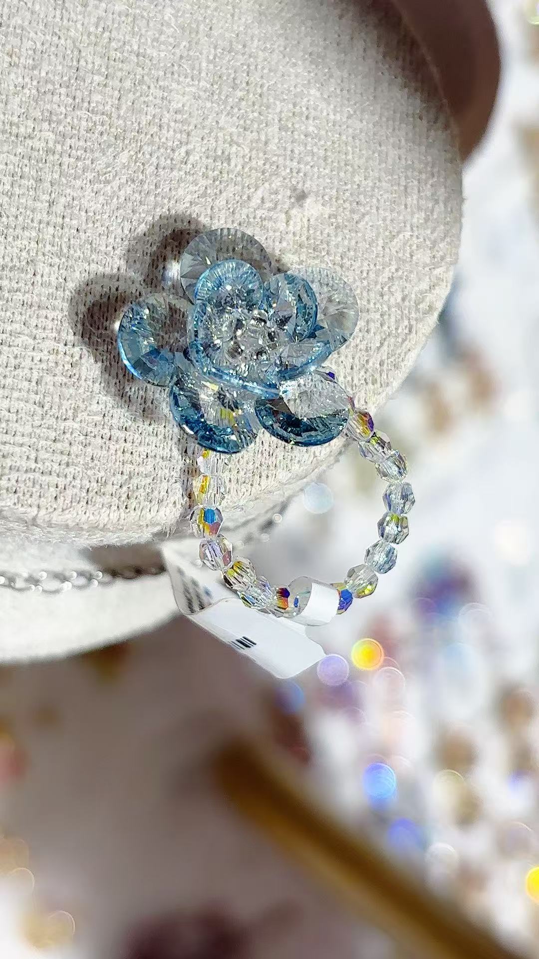 蓝色水晶花朵钛钢手链男 手工串饰品