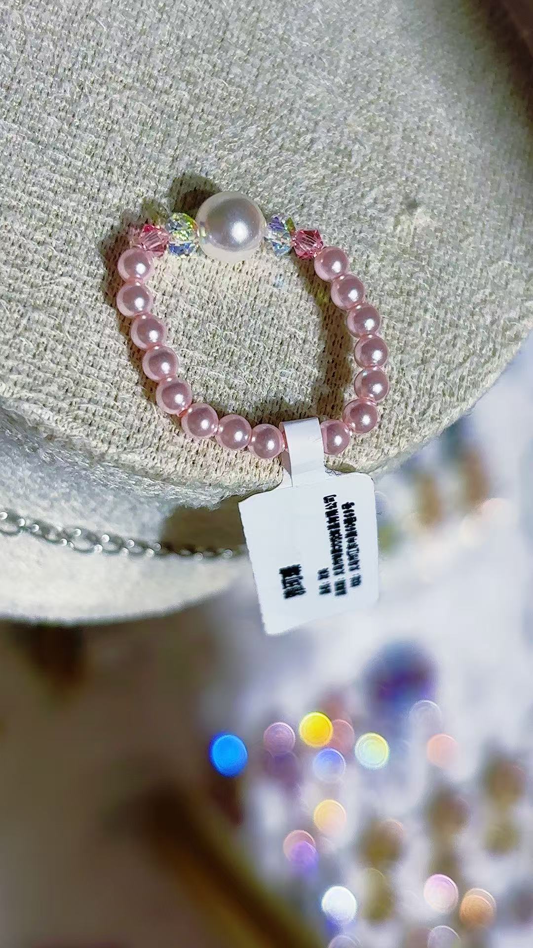 Pink pearl crystal handcrafted titanium steel bracelet for women